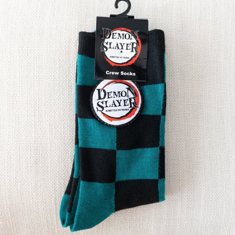 Demon Slayer Tanjiro Checkered Crew Socks Anime Merch Unisex CultureFly